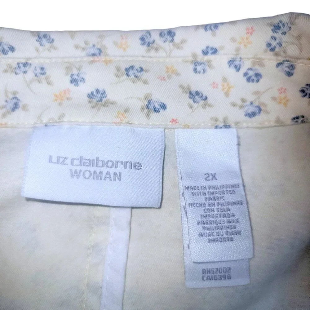 Liz Claiborne Woman Light Cream Blue Print Floral Blazer Jacket